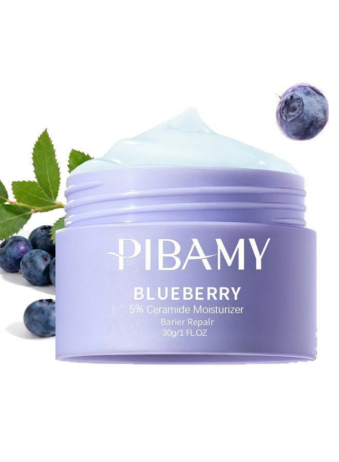 Blueberry 5% Ceramide Moisturizing Cream - Face Moisturizer with Fruit Extract & Hyaluronic Acid, Intense Hydration for Dry & Sensitive Skin, Vegan Formula